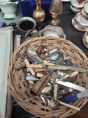 Lot 158 - Lot of plated cutlery, other metalwork and a box of gramophone records