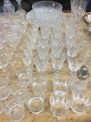 Lot 59 - Group of assorted glassware to include cut glass decanters, wines, whisky glasses and others