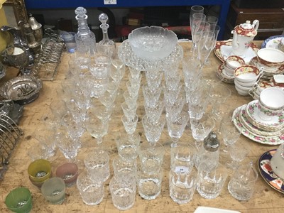 Lot 59 - Group of assorted glassware to include cut glass decanters, wines, whisky glasses and others