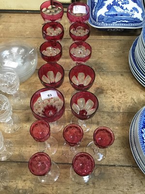 Lot 63 - Group of cranberry overlaid wine glasses and others