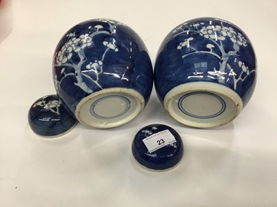 Lot 23 - Pair of Chinese blue and white porcelain prunus ginger jars and covers