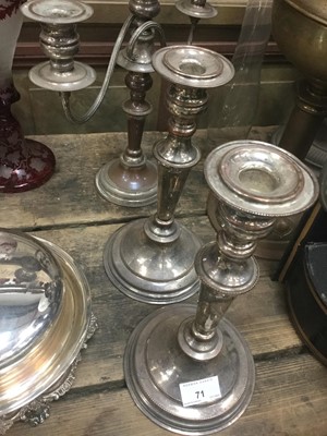 Lot 71 - Silver plated candelabra together with a pair of silver plated candle sticks