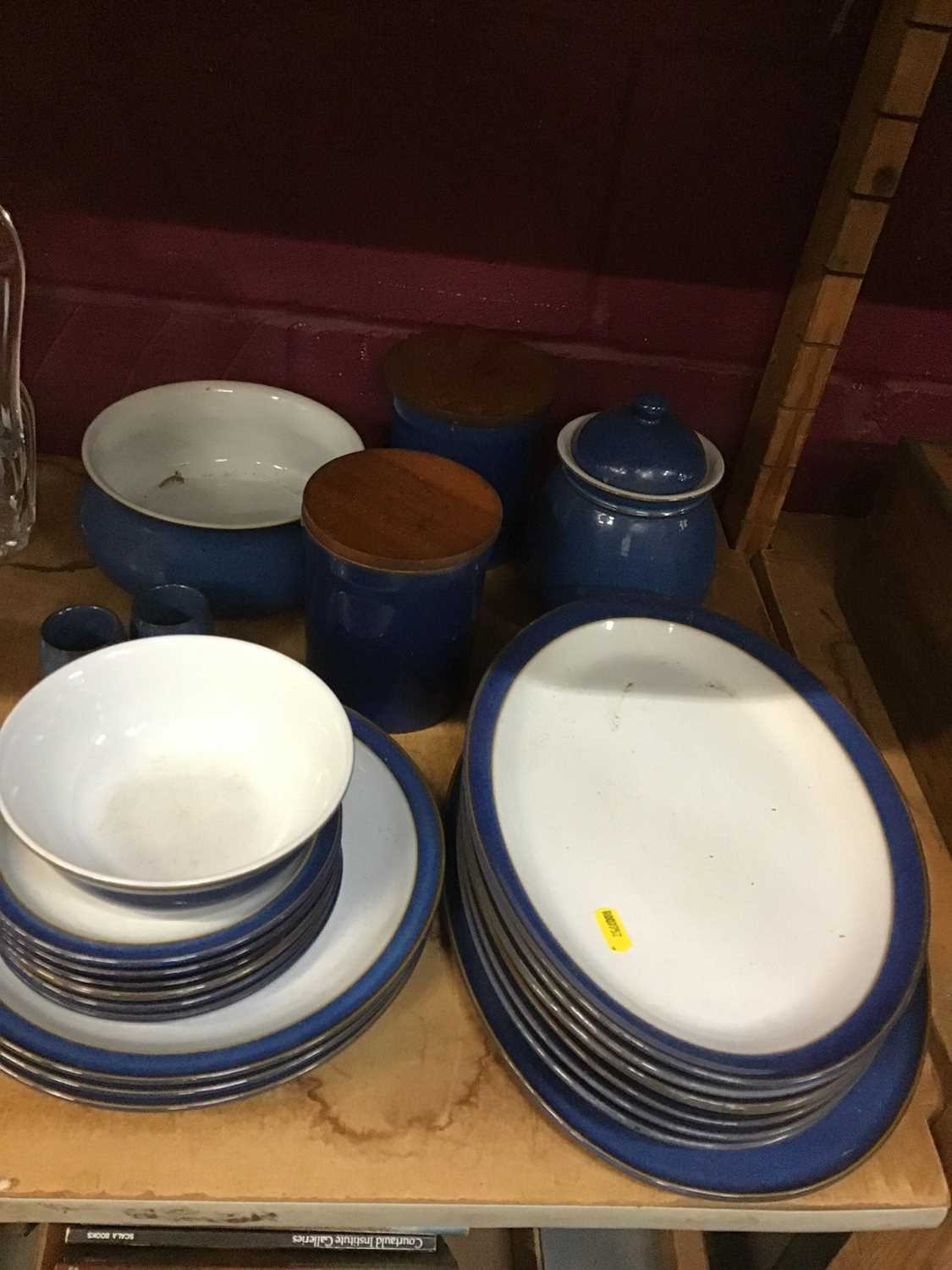 Lot 558 - Blue Denby dinner ware including oval platters, storage jars, plates, egg cups and serving dish