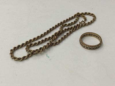 Lot 660 - 9ct gold rope twist necklace and 9ct gold eternity ring