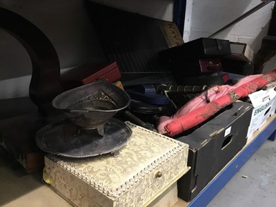 Lot 117 - Assorted sundries to include a vintage bookmakers board, silver plate, mahogany bracket, horse harness and other items