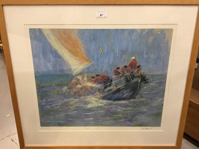 Lot 97 - Constance Halford-Thompson signed limited edition sailing print, "Heeling Over", 15/25, in glazed frame