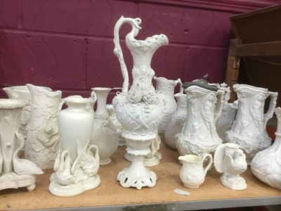 Lot 499 - Good collection of Victorian white glazed Parian ware jugs