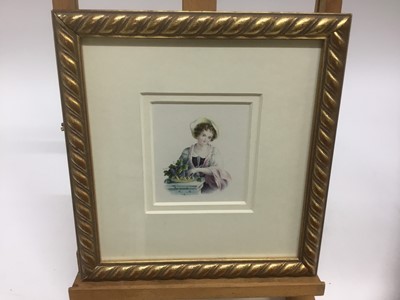 Lot 200 - 19th century Continental school, watercolour, girl with grapes, 12 x 11cm, gilt frame