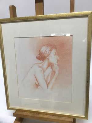 Lot 201 - Mandy Dearsley (Contemporary) chalk study, half length female, 26 x 24cm, glazed frame