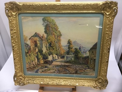 Lot 206 - After Lamorna Birch colour print of a Continental landscape, in ornate gilt frame, together with other pictures and prints