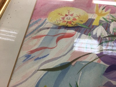 Lot 161 - Elizabeth Jane Lloyd (1928-1995) watercolour - Still Life with Guavas and Blue Iris, together with another, Lustre Bowl and Red Tulips, both in glazed frames