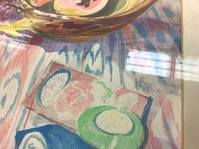 Lot 161 - Elizabeth Jane Lloyd (1928-1995) watercolour - Still Life with Guavas and Blue Iris, together with another, Lustre Bowl and Red Tulips, both in glazed frames