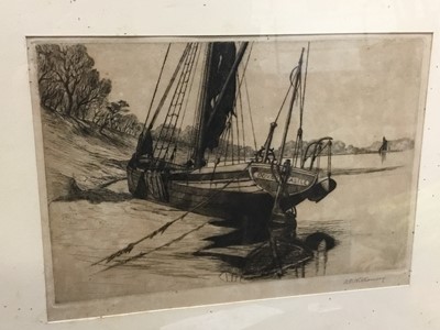 Lot 268 - Group of 20th century still life watercolours, together with a signed etching of a barge signed A. D. Williamson