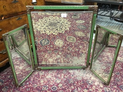 Lot 269 - 1930s triptych dressing table mirror with green and gilt borders