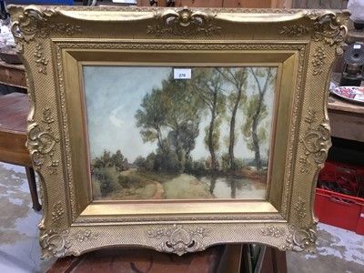 Lot 270 - Edwardian watercolour depicting a tree lined river landscape, indistinctly signed, dated 1903, in good gilt frame