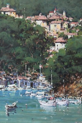 Lot 443 - Bernard McDonald, gouache, Mediterranean harbour, signed