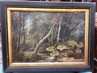 Lot 273 - 19th century English school oil on board - woodland scene