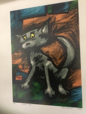 Lot 237 - Ted Dutch (1928-2008) colour screen print, Grey Cat, A/P signed and dated 1996, framed