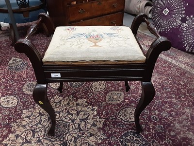 Lot 1096 - Early 20th century piano stool with tapestry seat