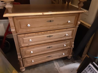 Lot 1100 - 19th century pine chest of four long drawers with ceramic handles, 107cm wide, 52cm deep, 103cm high