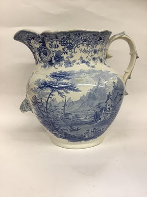 Lot 257 - Large 19th century blue and white wash jug with Tyrolean landscape decoration