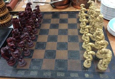 Lot 335 - Chess set with resin animal pieces