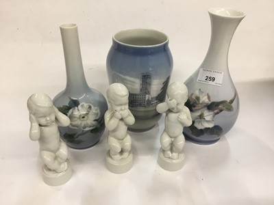 Lot 259 - Three Royal Copenhagen porcelain vases, together with three Bing & Grondahl porcelain figures (6)