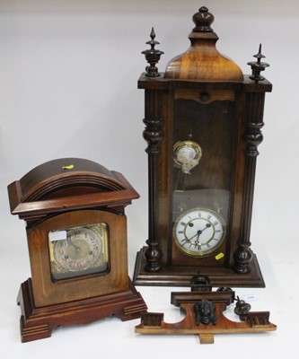 Lot 1884 - Early 20th century Vienna wall clock, together with an Art Nouveau style Wurttemberg inlaid mantel clock (2)