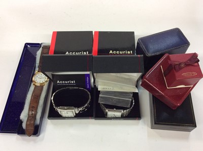 Lot 693 - Two Accurist stainless steel wristwatches in cases, Regency wristwatch and some empty jewellery boxes