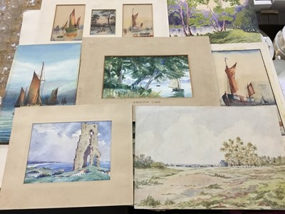 Lot 252 - Mixed group of unframed works to include watercolours, collection of black and white etchings and other works