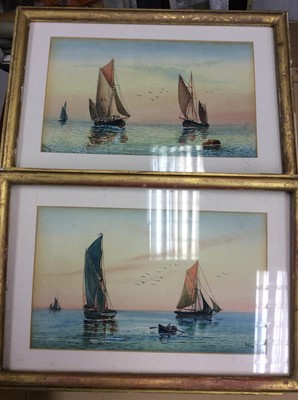 Lot 410 - Pair 1920s D. Hobday watercolour studies- sailing boats at sea, both signed and dated, in glazed gilt frames