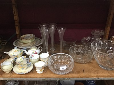 Lot 339 - Group of cut glass ware to include various bowls together with an Art Deco teapot and other ceramics