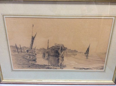 Lot 309 - Four David Poole pencil sketches including Old Barn near Womack Water, Ludham and Maldon, Essex at low tide