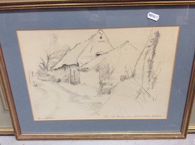 Lot 309 - Four David Poole pencil sketches including Old Barn near Womack Water, Ludham and Maldon, Essex at low tide