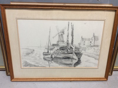 Lot 309 - Four David Poole pencil sketches including Old Barn near Womack Water, Ludham and Maldon, Essex at low tide