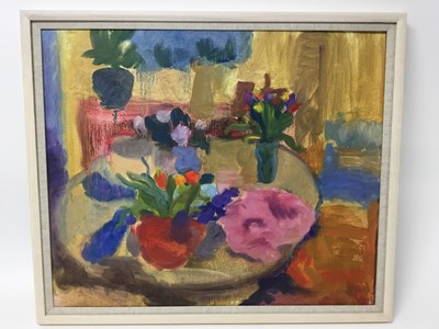 Lot 317 - Annelise Firth (b.1961) oil on canvas - still life of hyacinth, signed verso, framed, 49cm x 39cm