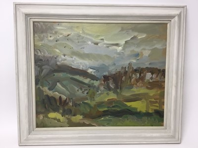 Lot 318 - Annelise Firth (b.1961) oil on board - extensive landscape, signed verso, framed, 39cm x 49cm