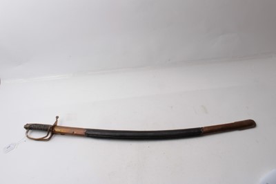 Lot 317 - 19th century Eastern probably Egyptian military sword with brass two bar hilt, plain curved blade with brass mounted scabbard