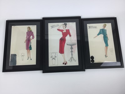 Lot 1812 - Three framed fashion designs by Shanti Dutt for Heddon Fashions.