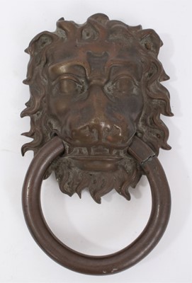 Lot 370 - Impressive Victorian brass lions mask door knocker