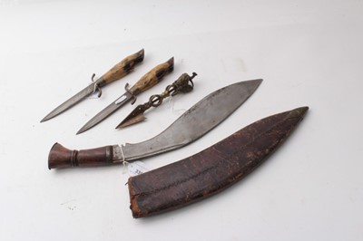 Lot 339 - First World War period kukri, two hunting knives and Tibetan ceremonial dagger