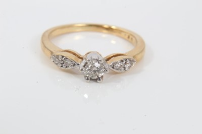 Lot 24 - 18ct gold diamond single stone ring with diamond set shoulders