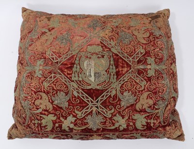 Lot 207 - Antique, probably 18th century embroidered velvet cushion