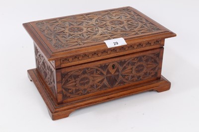 Lot 29 - Carved wood jewellery box containing vintage costume jewellery