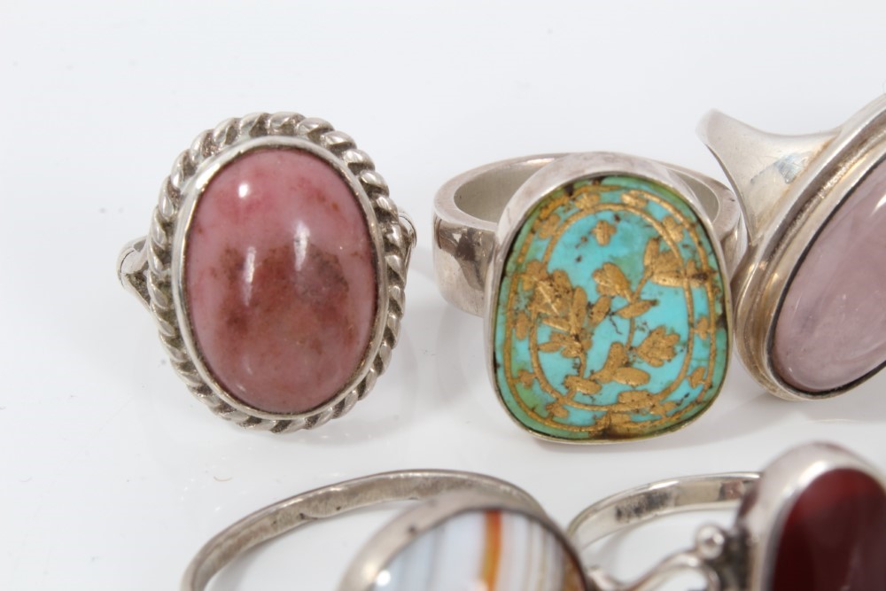 Lot 34 - Ten silver and white metal semi precious gem