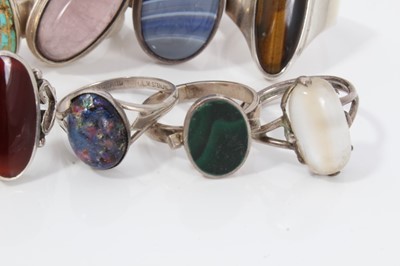 Lot 34 - Ten silver and white metal semi precious gem stone rings