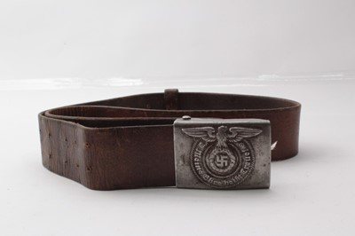 Lot 210 - Second World War Nazi SS belt buckle with 'Meine Ehre Heisst Treue' motto, on brown leather belt