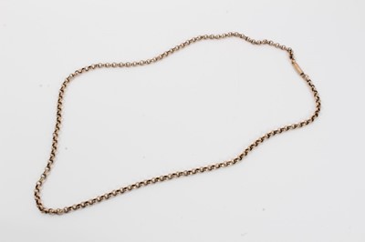 Lot 38 - Victorian 9ct rose gold belcher link chain and Victorian yellow metal bracelet with three charms