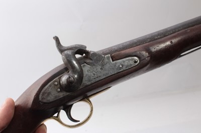 Lot 374 - 19th century East India Company Percussion cavalry pistol with EIC lion crest on the lock, .650 carbine bore barrel with London proof , brass mounted walnut stock with steel swivel ramrod and stee...
