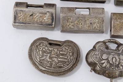Lot 45 - Collection of 15 Chinese silver, white metal and brass padlock style pendants
